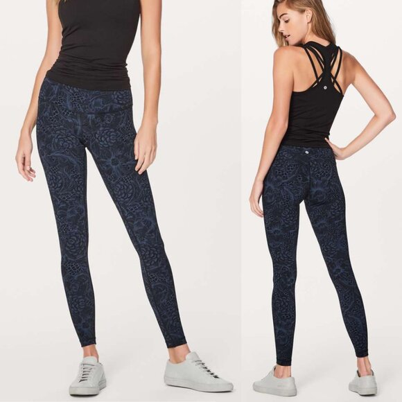 Lululemon Wunder Under Low-Rise Tight 28" Nouveau Mach Blue Black Size 6 - Picture 1 of 10